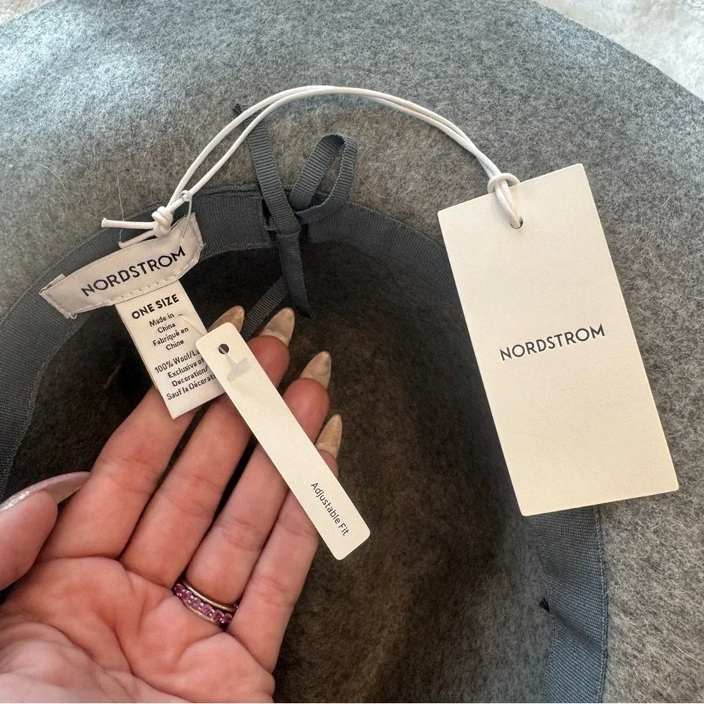 NWT Nordstrom Floppy Wool Panama Hat Gray w/ Black Ribbon Band One Sz Adjustable